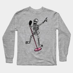 Funny dancing and singing skeleton cute cartoon digital illustration Long Sleeve T-Shirt